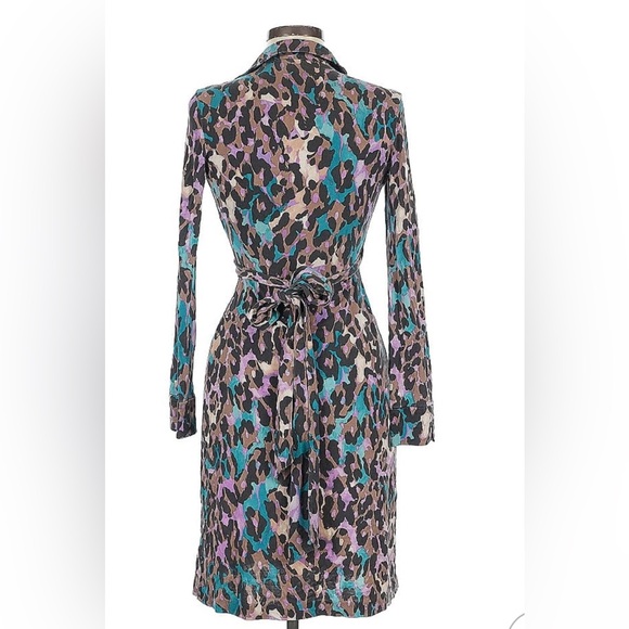 Diane Von Furstenberg Teal and Purple Long Sleeve Dress - Picture 2 of 4